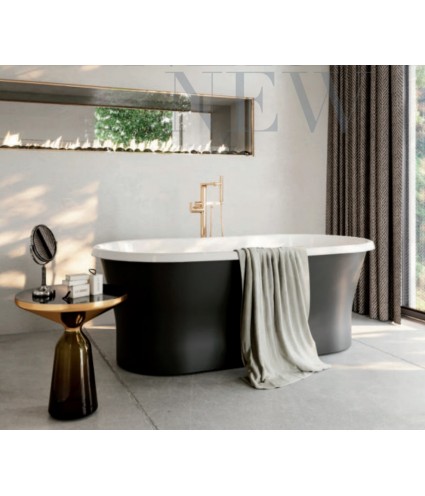 Freistehende Badewanne 150x75 AMONA Schwarz Matt Ablaufgarnitur GRATIS!