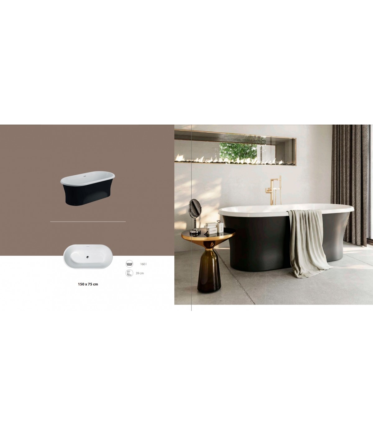 Freistehende Badewanne 150x75 AMONA Schwarz Matt Ablaufgarnitur GRATIS!