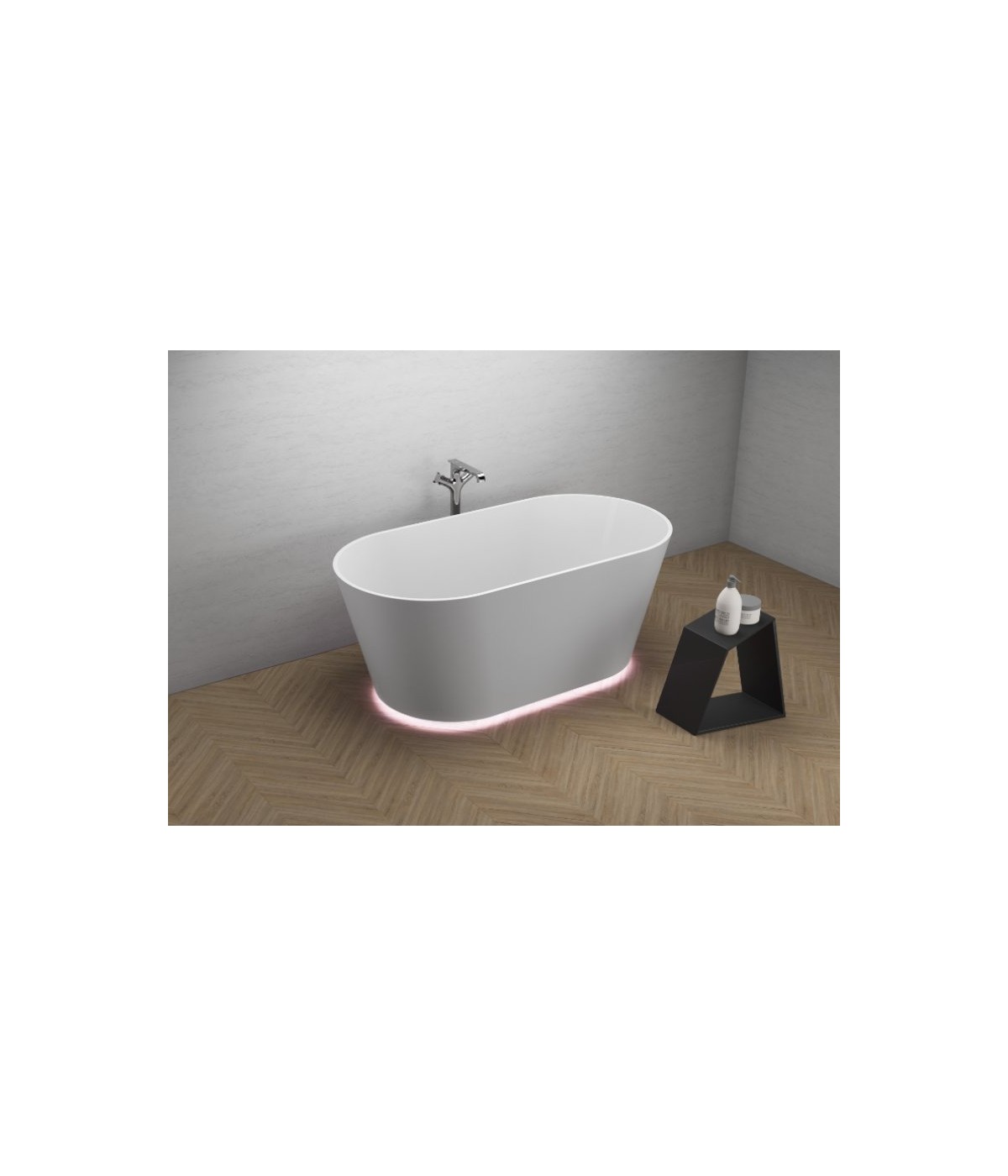 Freistehende Badewanne 150x75 Ida Mineral Composite LED Weiß Ablaufgarnitur GRATIS !