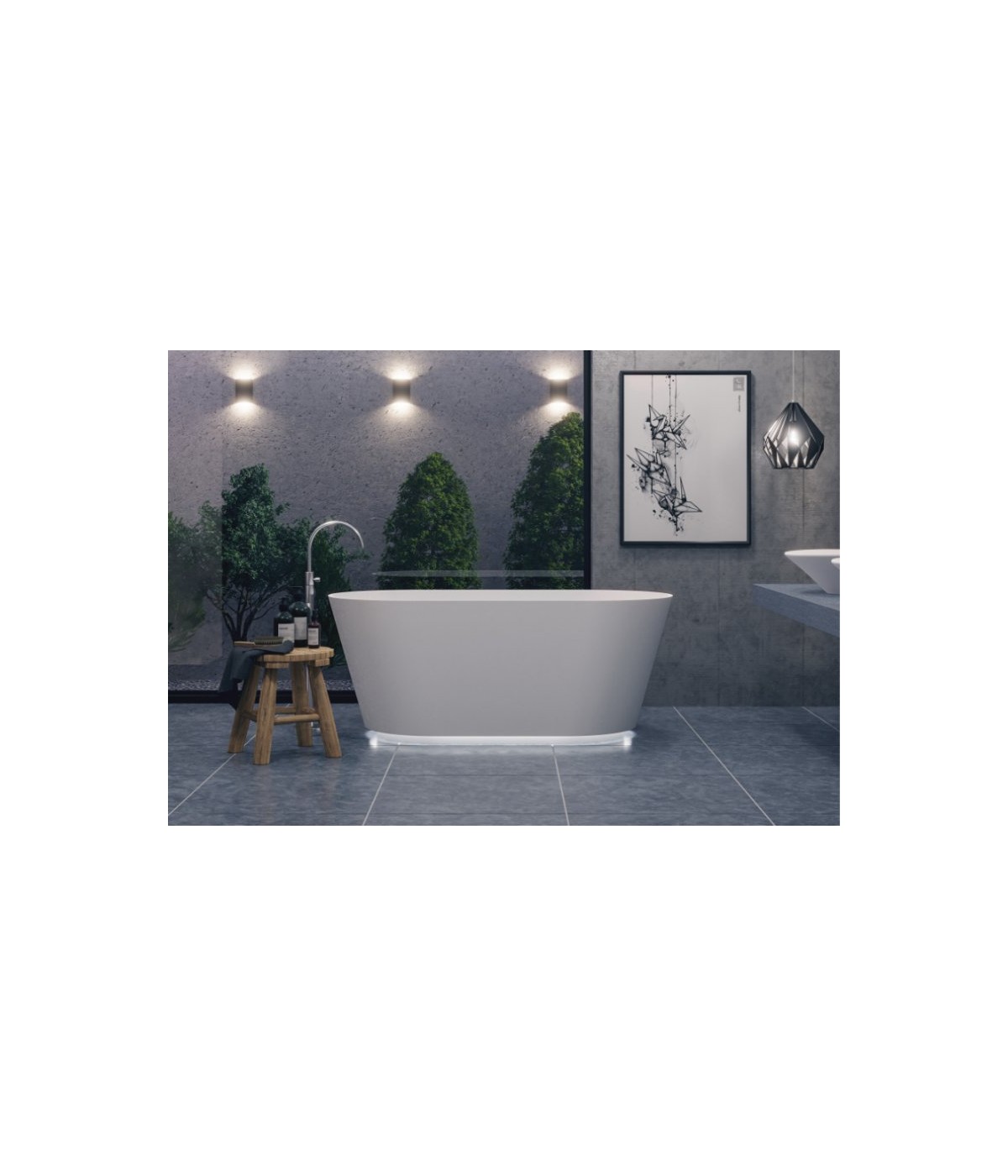 Freistehende Badewanne 150x75 Ida Mineral Composite LED Weiß Ablaufgarnitur GRATIS !