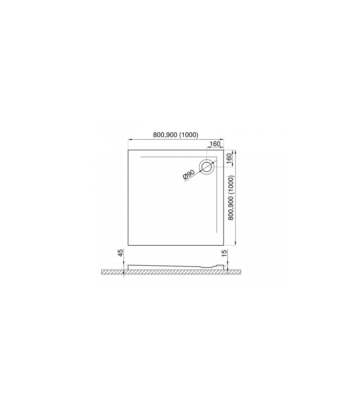 DUSCHWANNE QUADRATISCH 90x90 GEOSA SCHWARZ Ablaufgarnitur GRATIS !