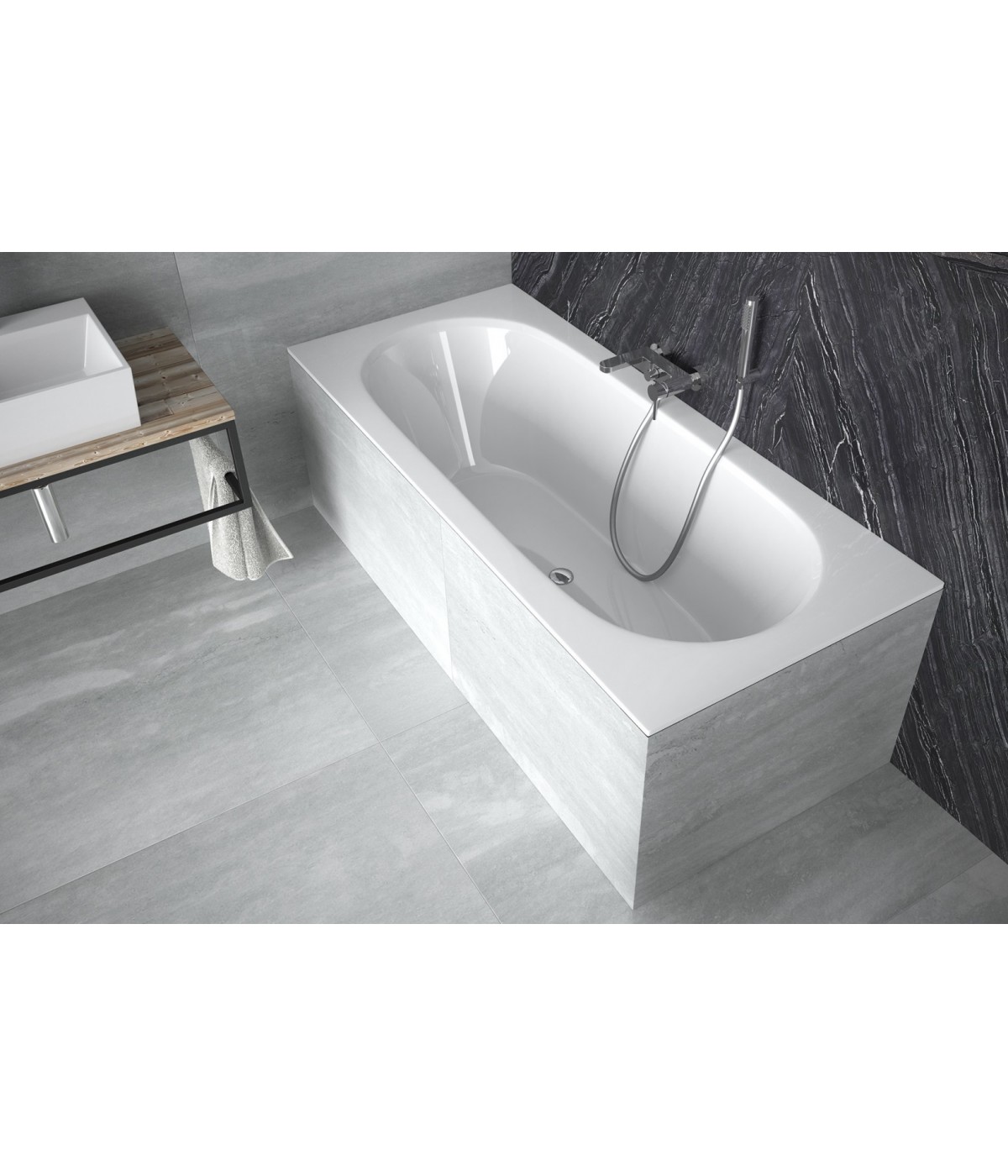 RECHTECK BADEWANNE SLIM 170x75 VITAE Ablaufgarnitur + Füße GRATIS !