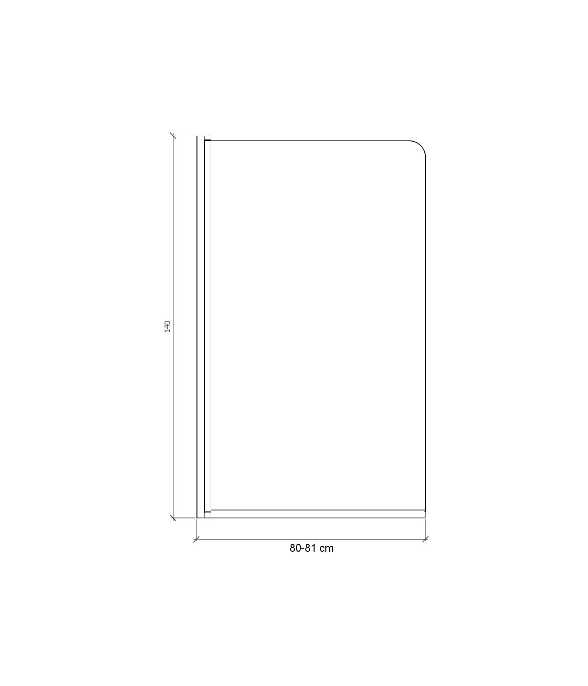 Badewannenabtrennung 1-teilig 80x140 Glas 5 mm