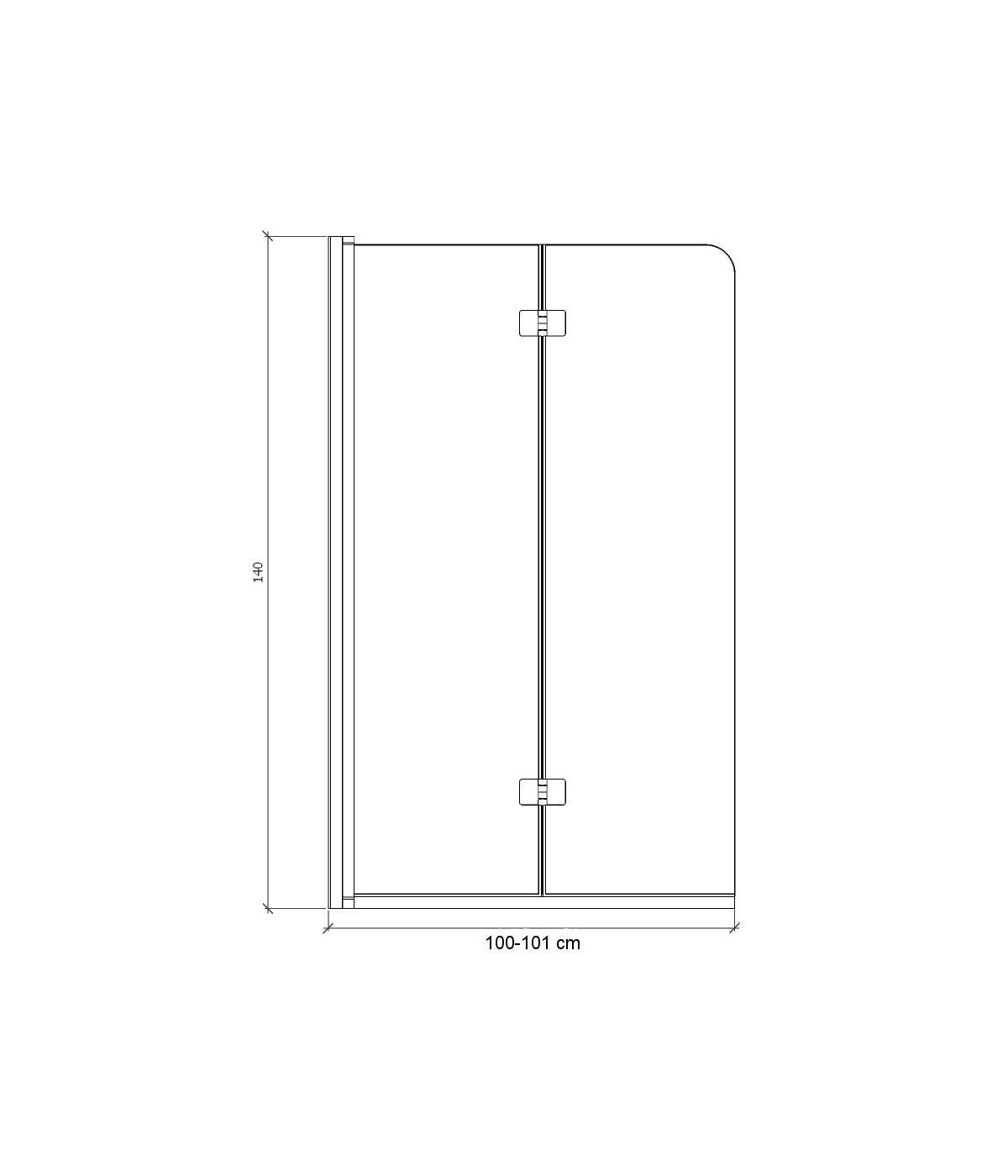 Badewannenabtrennung 2-teilig 100x140 Glas 5 mm