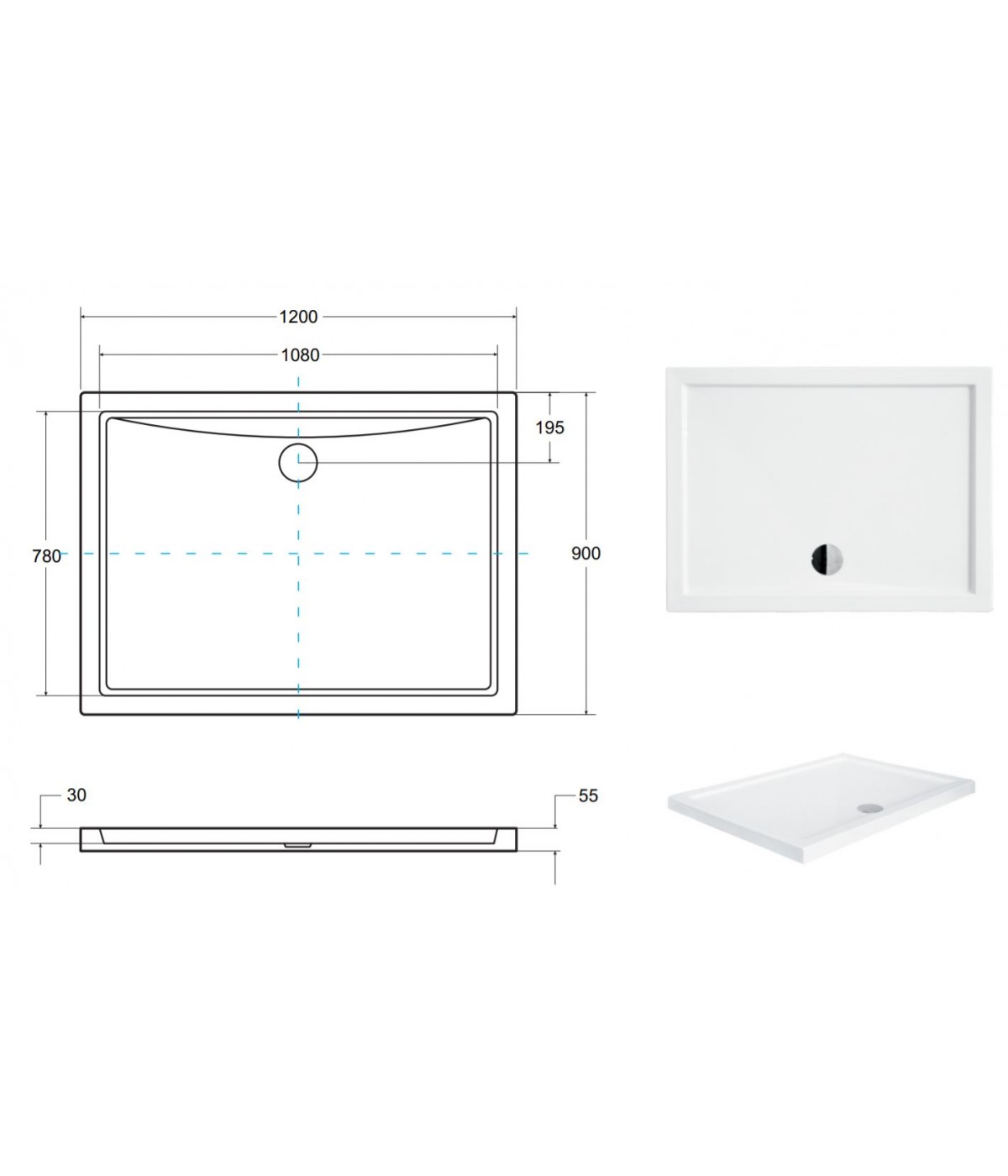 DUSCHWANNE RECHTECK 120x90 ALPINAS Ablaufgarnitur GRATIS !