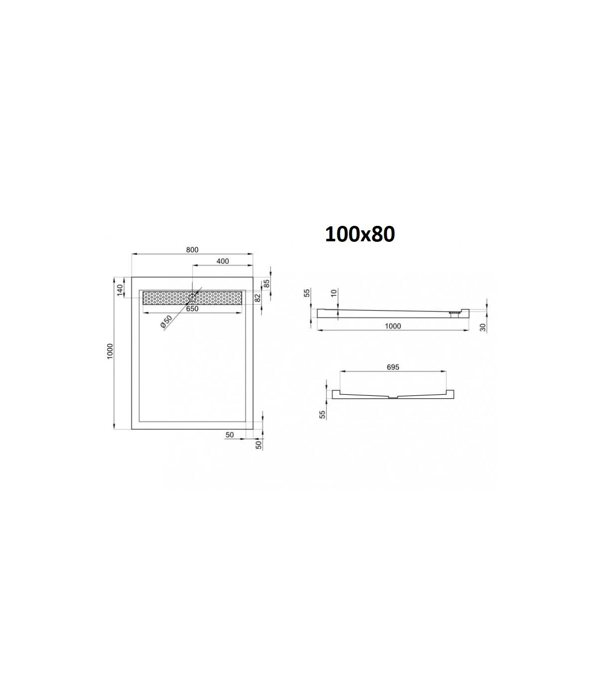 DUSCHWANNE RECHTECK 100x80x3 WEST Acryl Ablaufgarnitur GRATIS !