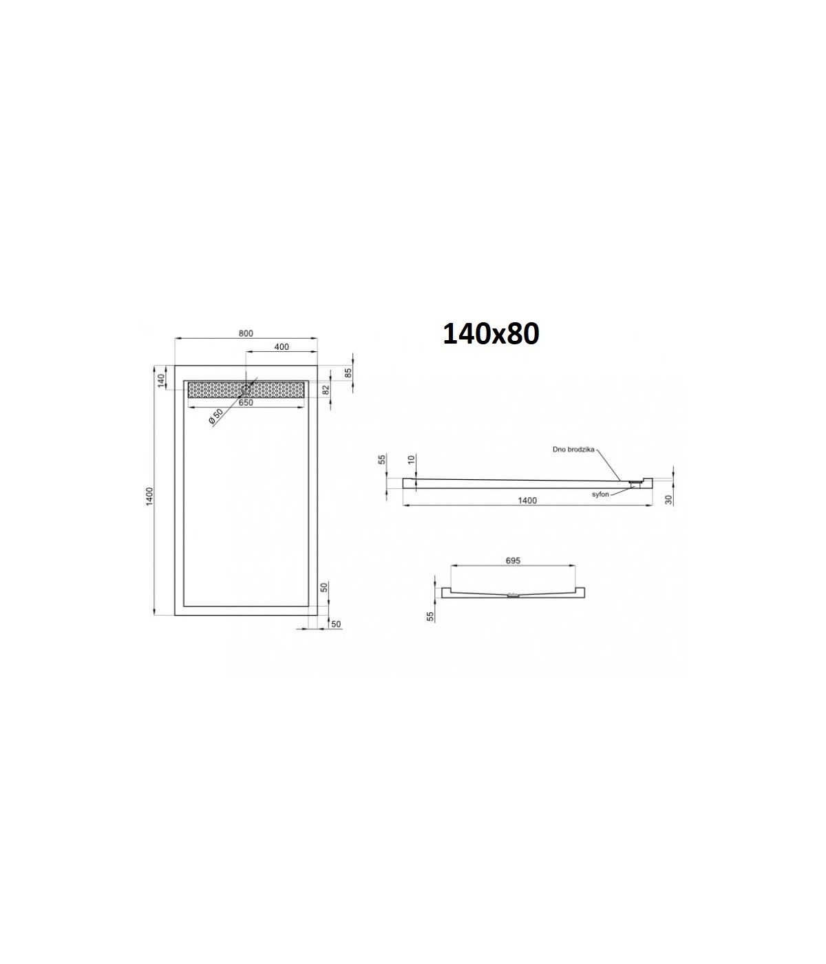 DUSCHWANNE RECHTECK 140x80x3 WEST Acryl Ablaufgarnitur GRATIS !