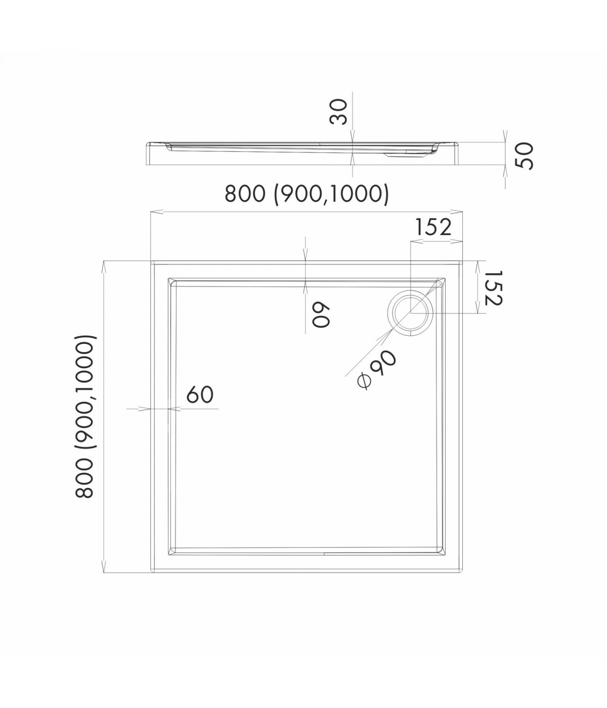DUSCHWANNE QUADRATISCH 80x80x5cm CORRINA Ablaufgarnitur GRATIS !