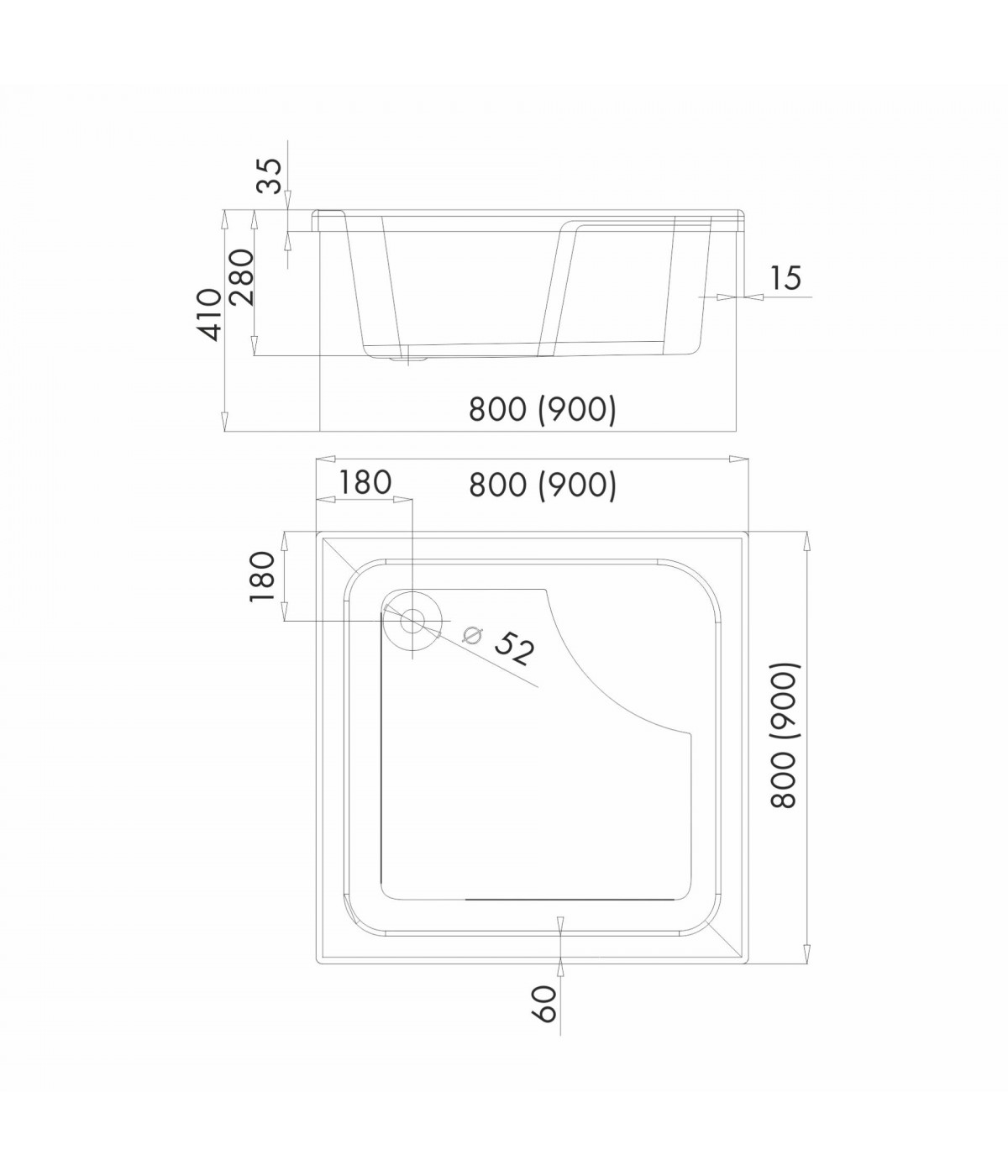 DUSCHWANNE QUADRATISCH 90x90 DANTE Ablaufgarnitur GRATIS !