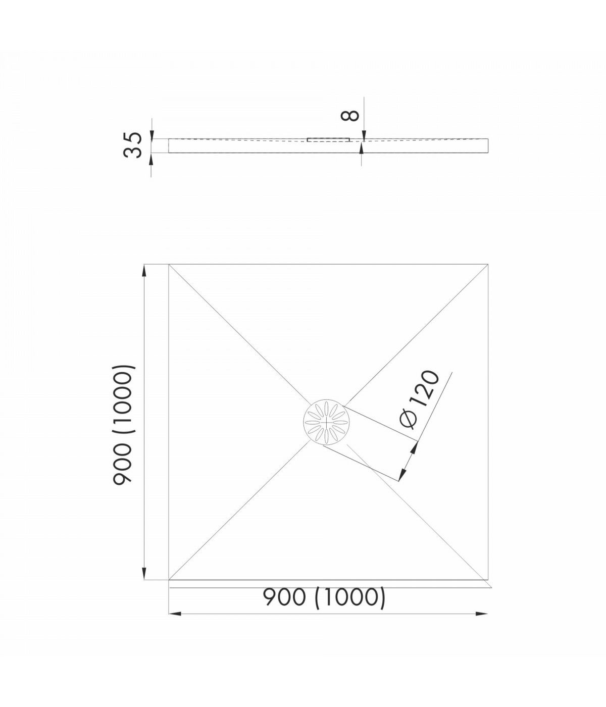 DUSCHWANNE QUADRATISCH 90x90 DE LUXE Ablaufgarnitur GRATIS!