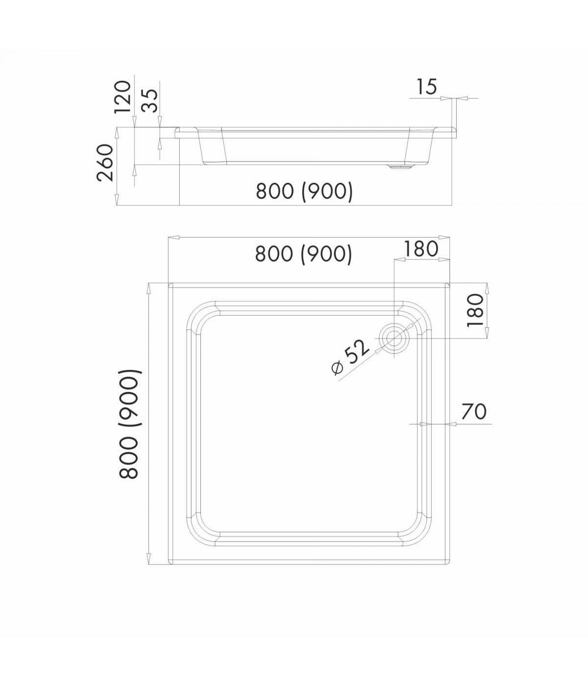 DUSCHWANNE QUADRATISCH 80x80 GRAWELLO Ablaufgarnitur GRATIS !