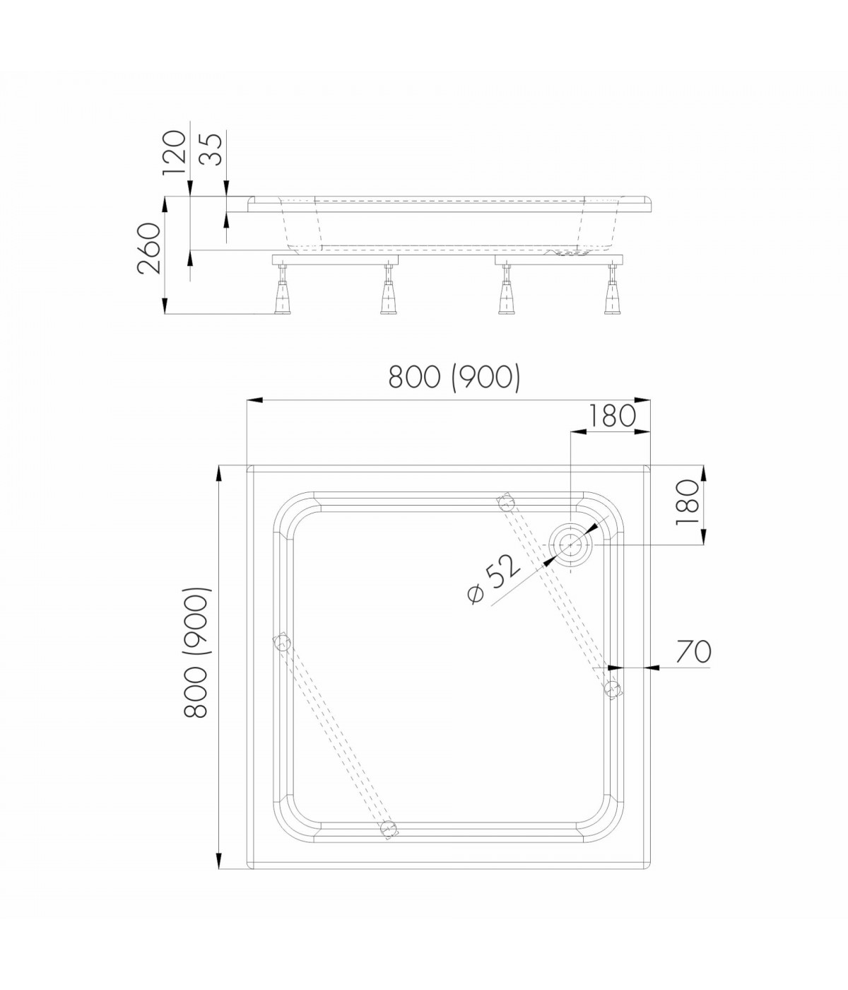 DUSCHWANNE QUADRATISCH 80x80 ZEFIR Ablaufgarnitur + Füße GRATIS !