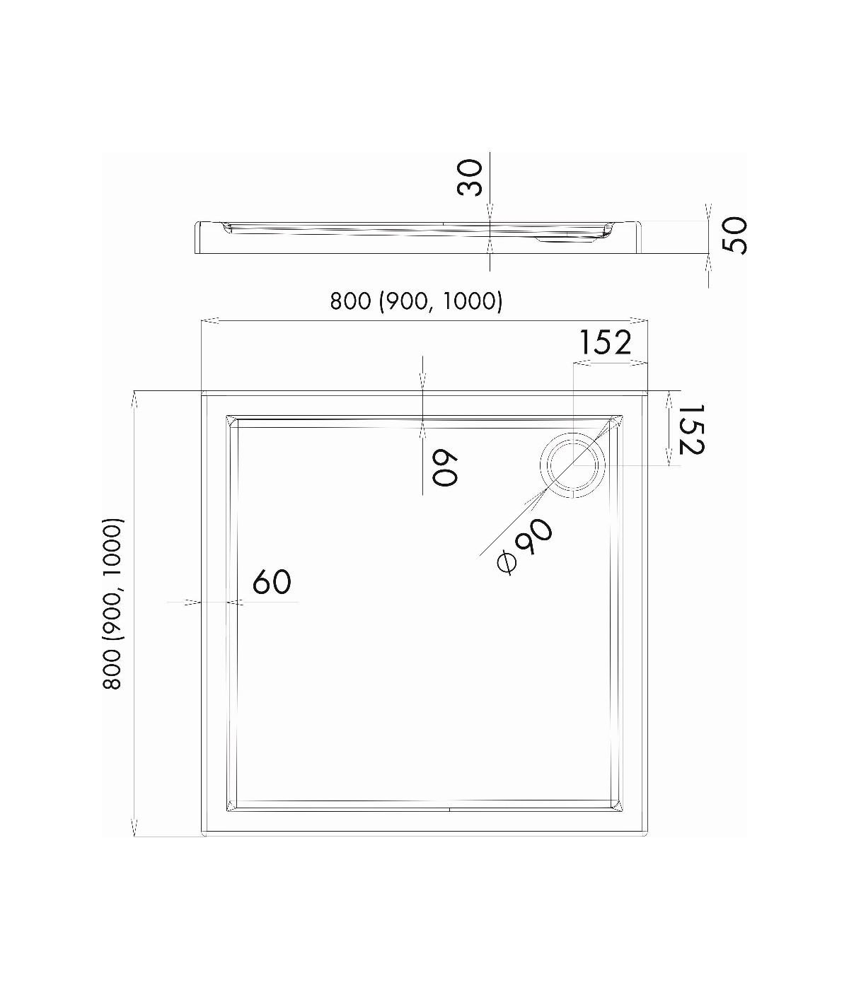 DUSCHWANNE QUADRATISCH 80x80x5cm CASPAR Ablaufgarnitur GRATIS !