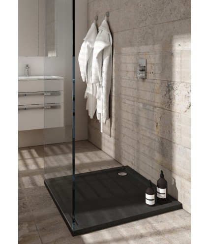 DUSCHWANNE QUADRATISCH 80x80 CASPAR NEW SCHWARZ STEIN Ablaufgarnitur GRATIS!