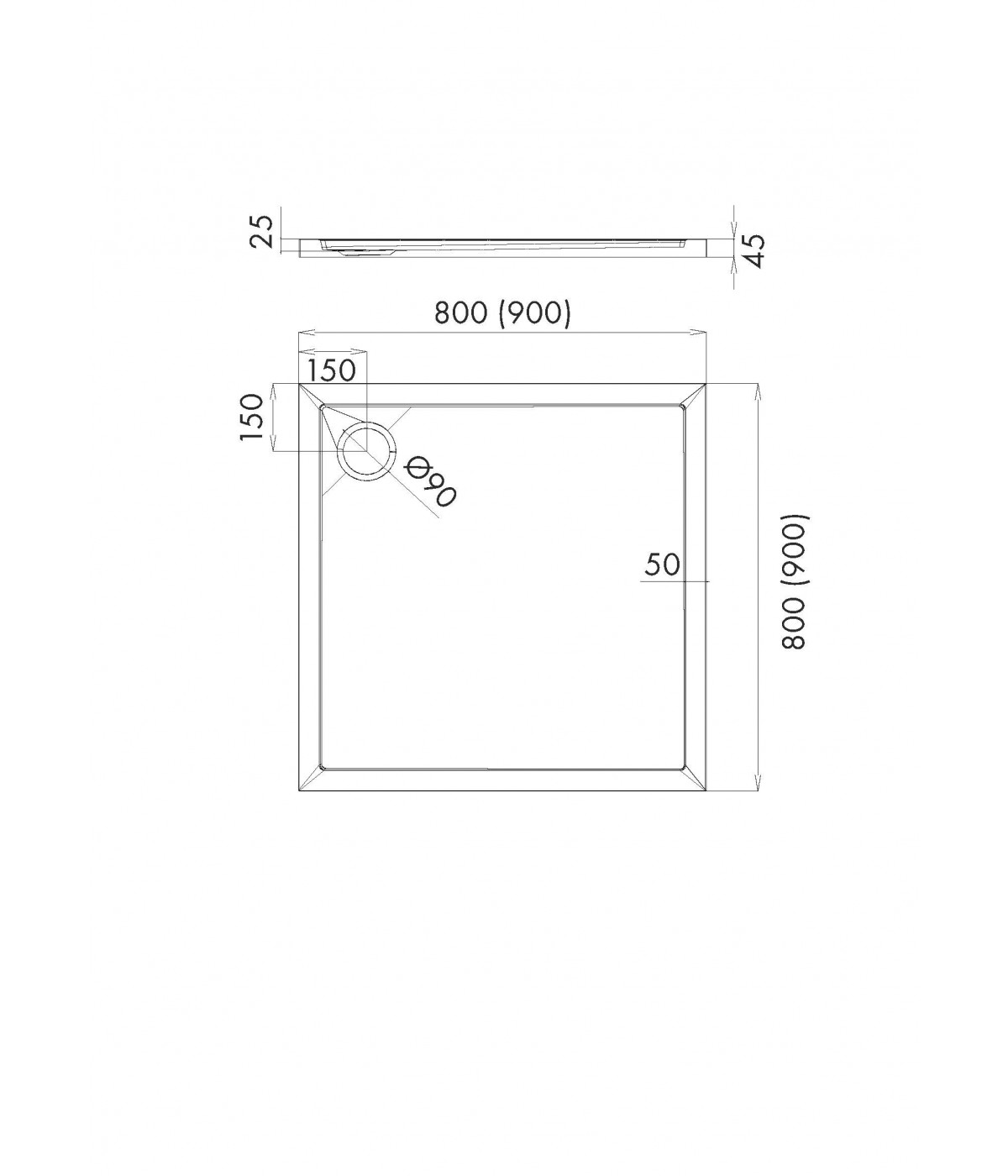 DUSCHWANNE QUADRATISCH 80x80 CASPAR NEW SCHWARZ STEIN Ablaufgarnitur GRATIS!