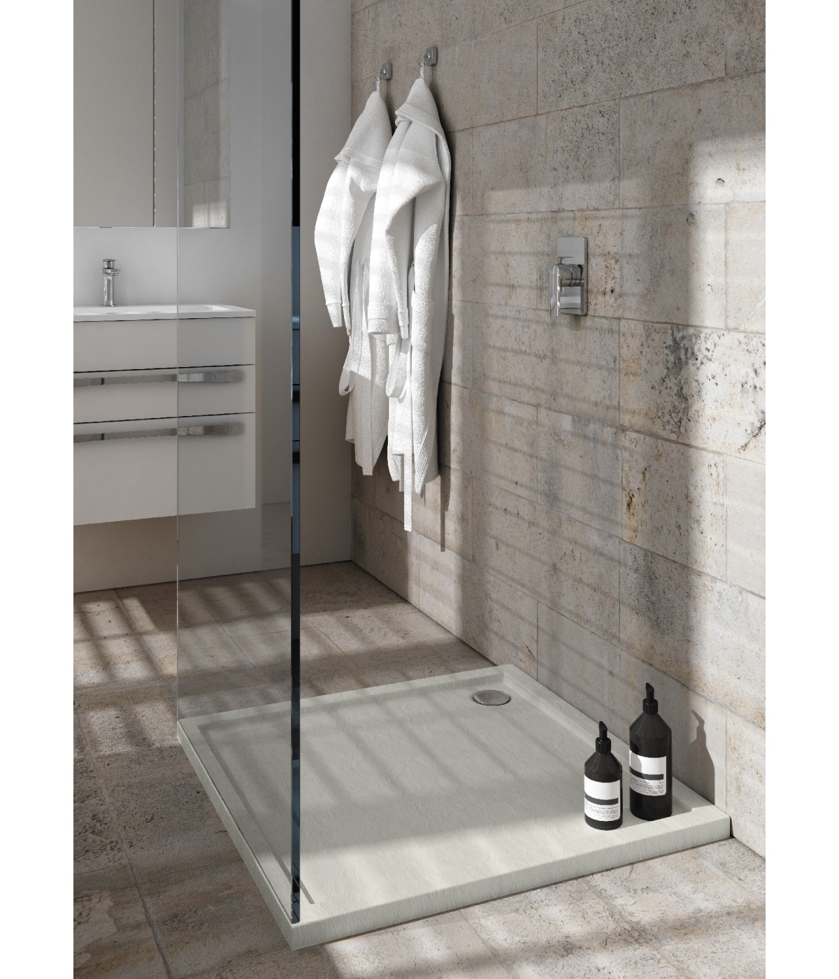 DUSCHWANNE QUADRATISCH 80x80 CASPAR NEW CEMENT STEIN Ablaufgarnitur GRATIS!