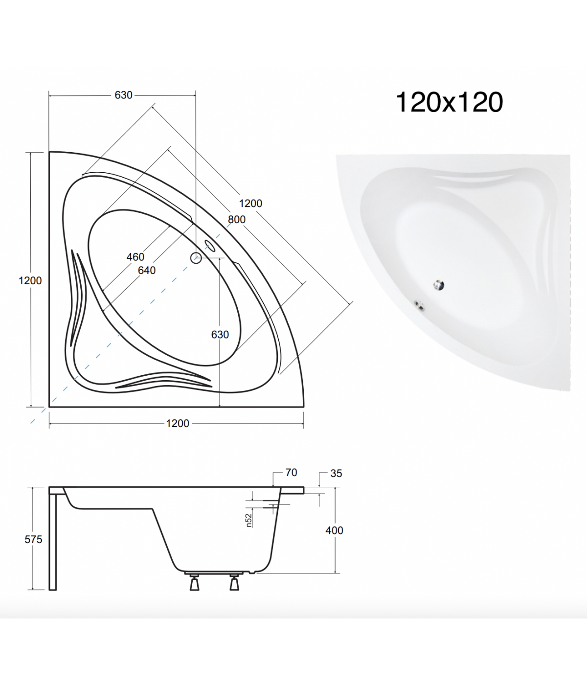ECKBADEWANNE 120x120 MIAZ Ablaufgarnitur + Füße GRATIS !