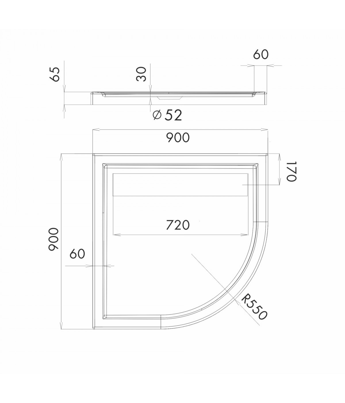 DUSCHWANNE VIERTELKREIS 90x90x6,5cm CAMPARO Ablaufgarnitur GRATIS !
