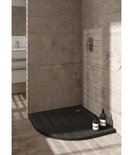 DUSCHWANNE VIERTELKREIS 80x80x4,5 CASPAR NEW SCHWARZ STEIN Ablaufgarnitur GRATIS!
