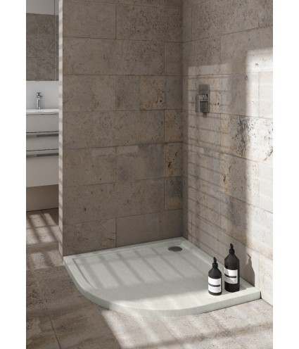 DUSCHWANNE VIERTELKREIS 80x80x4,5 CASPAR NEW CEMENT STEIN Ablaufgarnitur GRATIS!