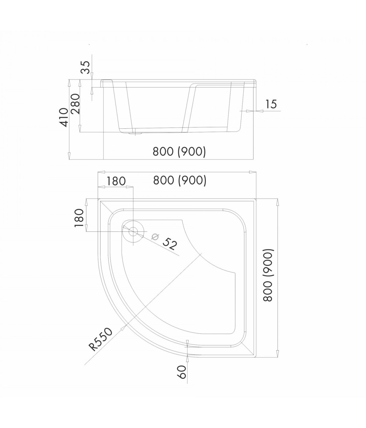 DUSCHWANNE VIERTELKREIS 90x90x41 DANTE Ablaufgarnitur GRATIS !