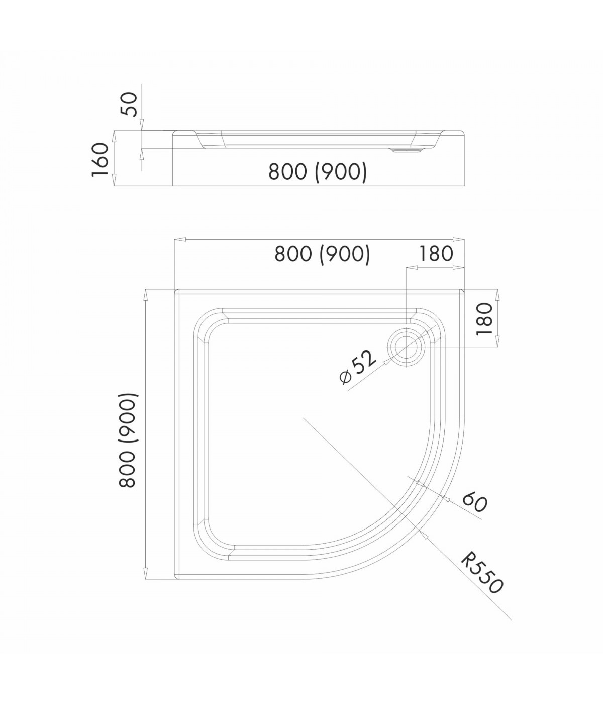 DUSCHWANNE VIERTELKREIS 80x80x16 EKO 2.0 Ablaufgarnitur GRATIS !