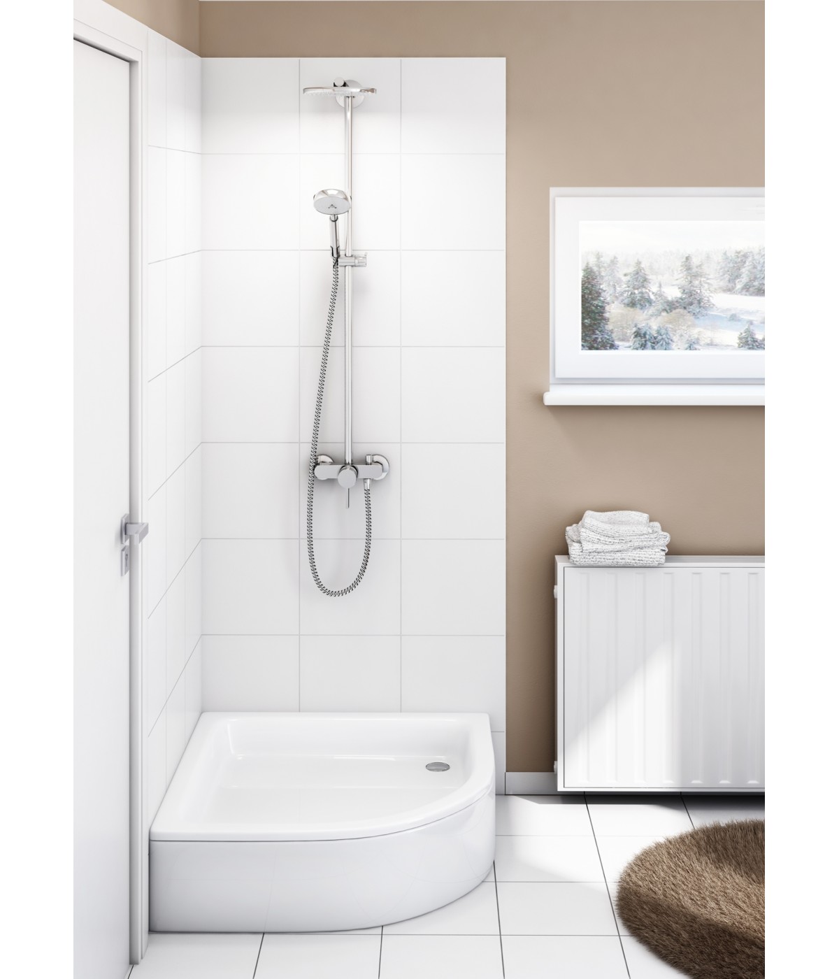 DUSCHWANNE VIERTELKREIS 80x80x26 GRAWELLO Ablaufgarnitur GRATIS !