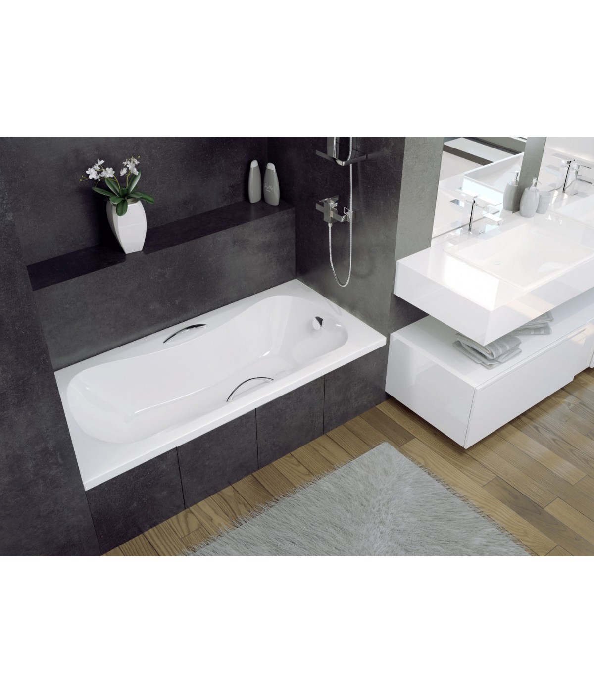 RECHTECK BADEWANNE 130x70 ARIA Ablaufgarnitur + Füße GRATIS !