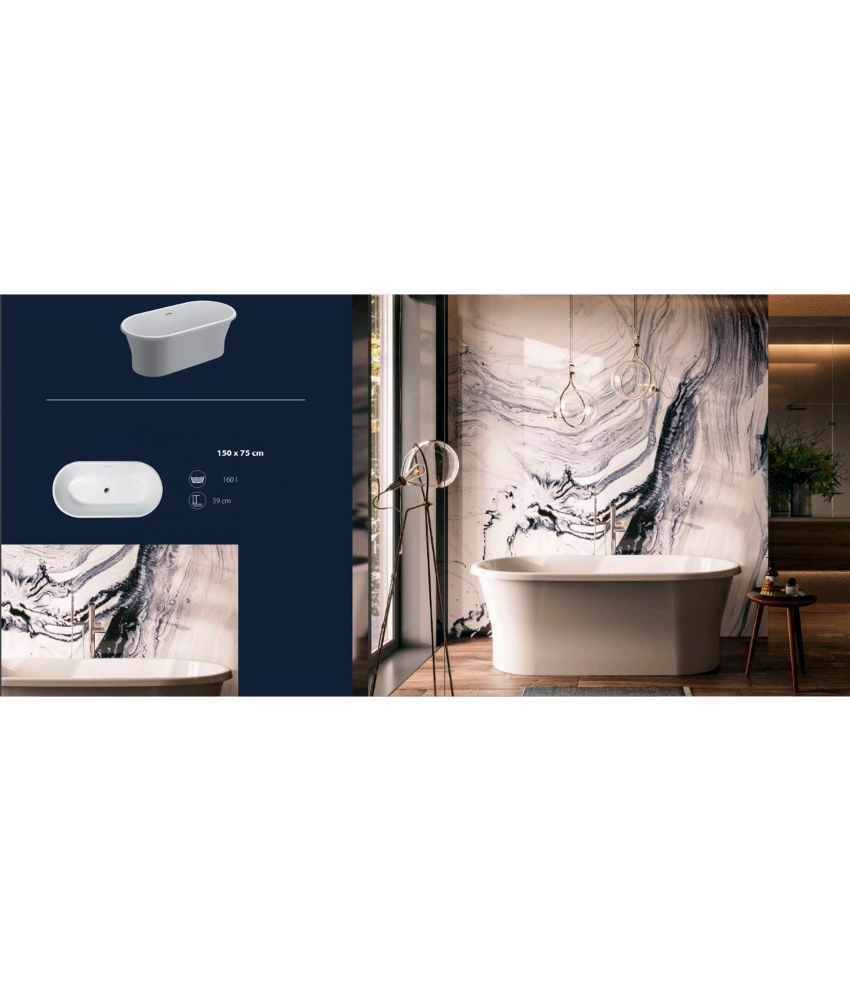 Freistehende Badewanne 150x75 AMONA Glänzend Schwarz Ablaufgarnitur GRATIS!