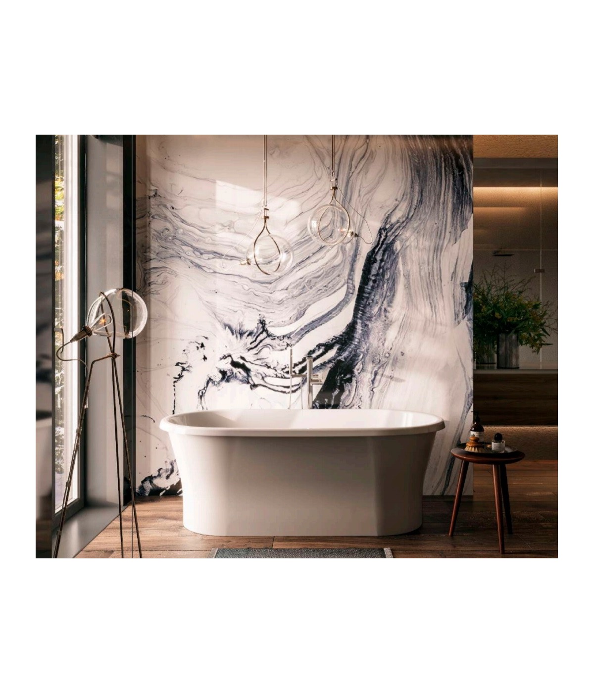 Freistehende Badewanne 150x75 AMONA Anthrazit Ablaufgarnitur GRATIS!