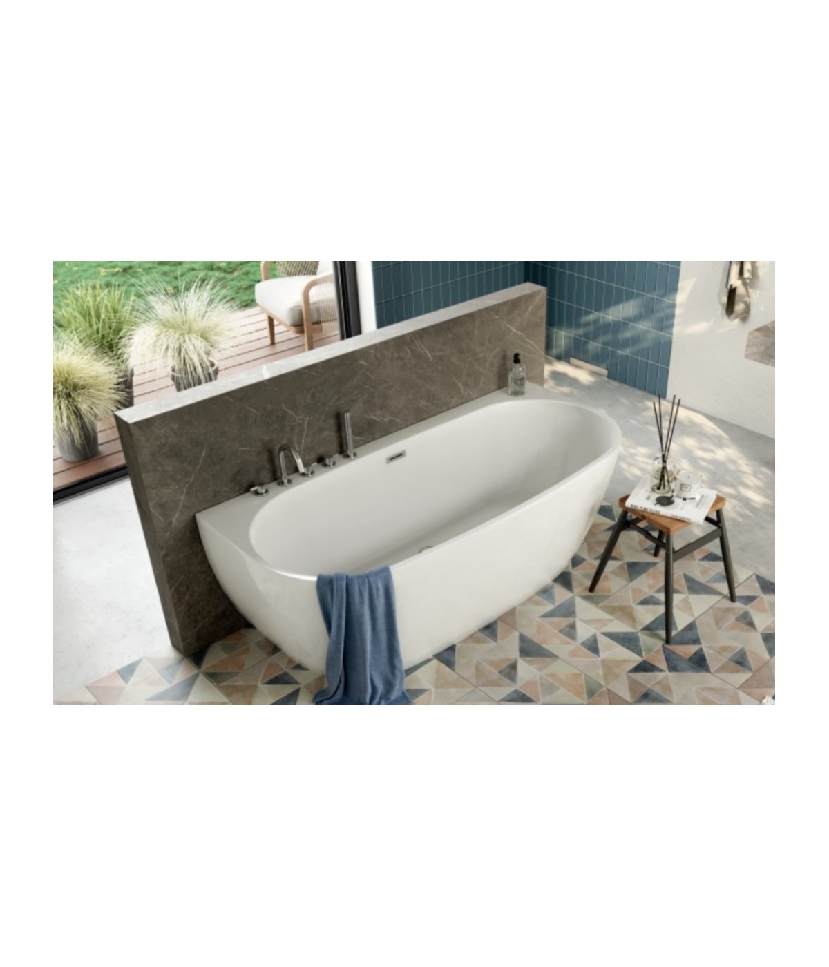 Freistehende Vorwand-Badewanne 170x80 RISAZ Glänzend Schwarz Ablaufgarnitur GRATIS!