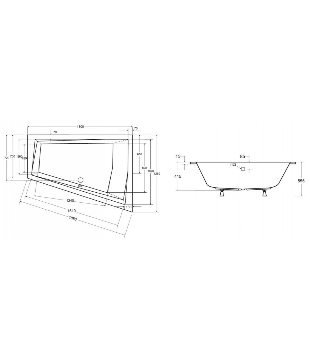 ECKBADEWANNE 180x125 LINKS INTIMAS DUO SLIM Ablaufgarnitur + Füße GRATIS !