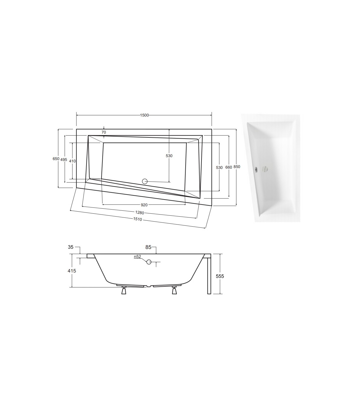 ECKBADEWANNE 150x85 LINKS INTIMAS Ablaufgarnitur + Füße GRATIS !