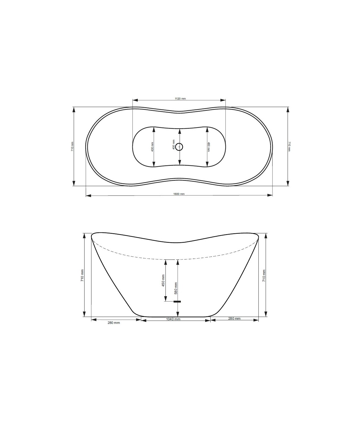 Freistehende Badewanne Wanne Oval 160x70 VIYA Mineralguss Ablaufgarnitur Click-Clack GRATIS!
