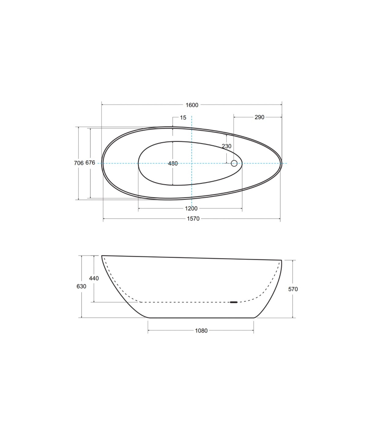Freistehende Badewanne Oval 160x70 GOYA Mineralguss Ablaufgarnitur CLICK CLACK GRATIS !