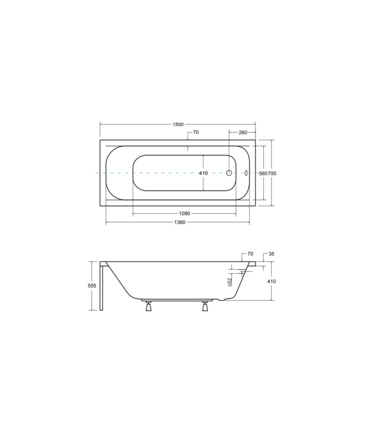 RECHTECK BADEWANNE 150x70 CONTINEA Ablaufgarnitur + Füße GRATIS !