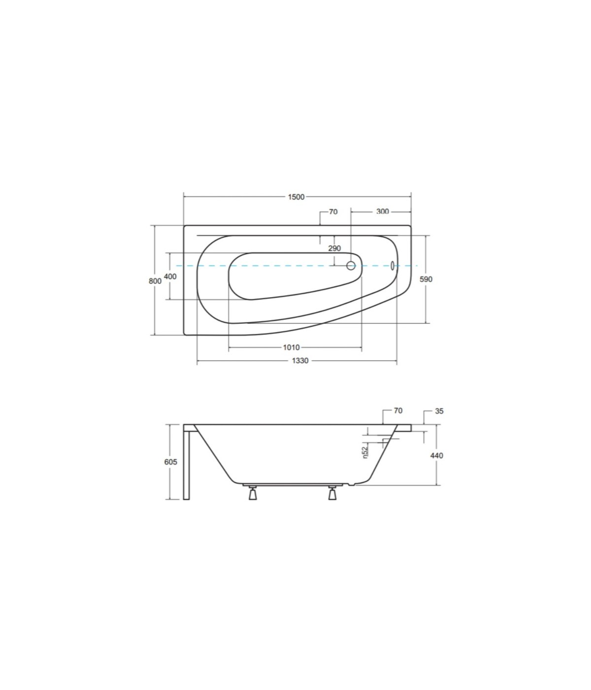ECKBADEWANNE 150x80 LINKS LUNA Ablaufgarnitur + Füße GRATIS!