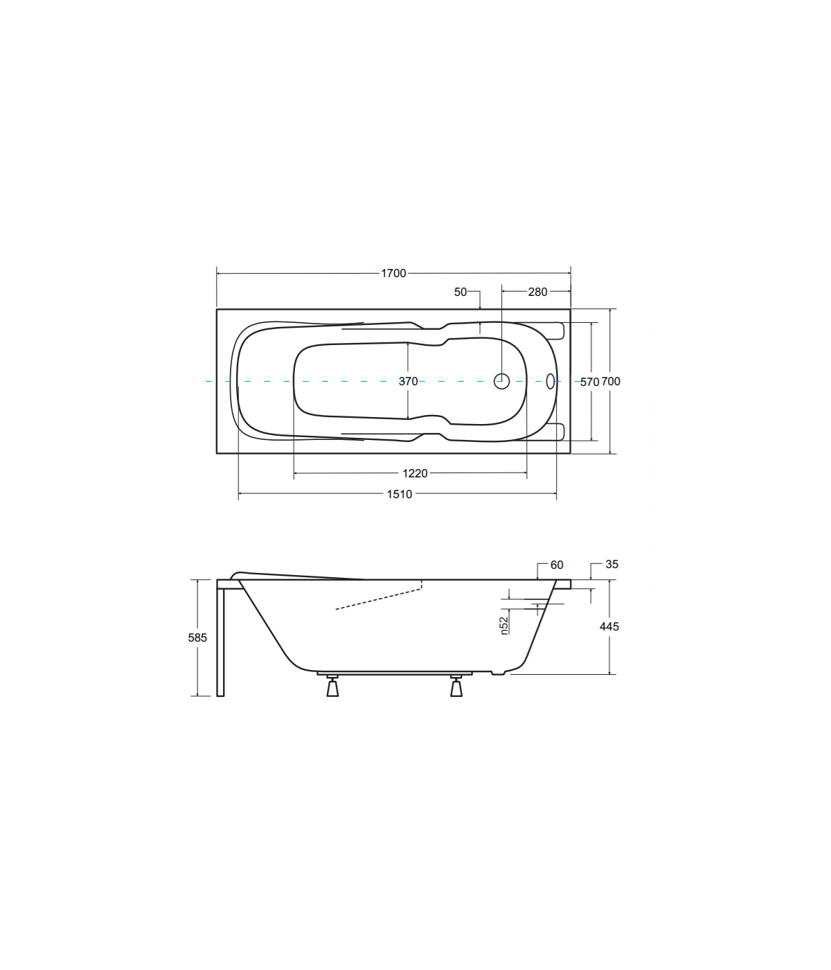 RECHTECK BADEWANNE 170x70 MAJKA Ablaufgarnitur + Füße GRATIS !
