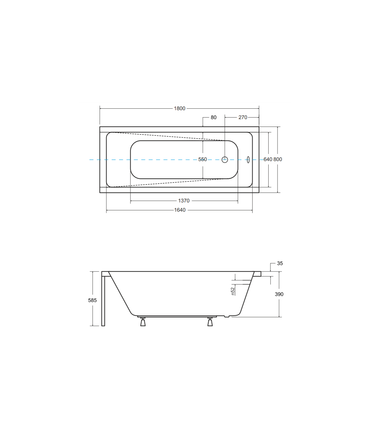 RECHTECK BADEWANNE 180x80 MODERN Ablaufgarnitur + Füße GRATIS !