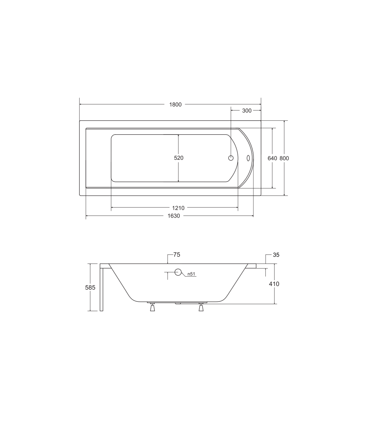 RECHTECK BADEWANNE 180x80 SHEA Ablaufgarnitur + Füße GRATIS !
