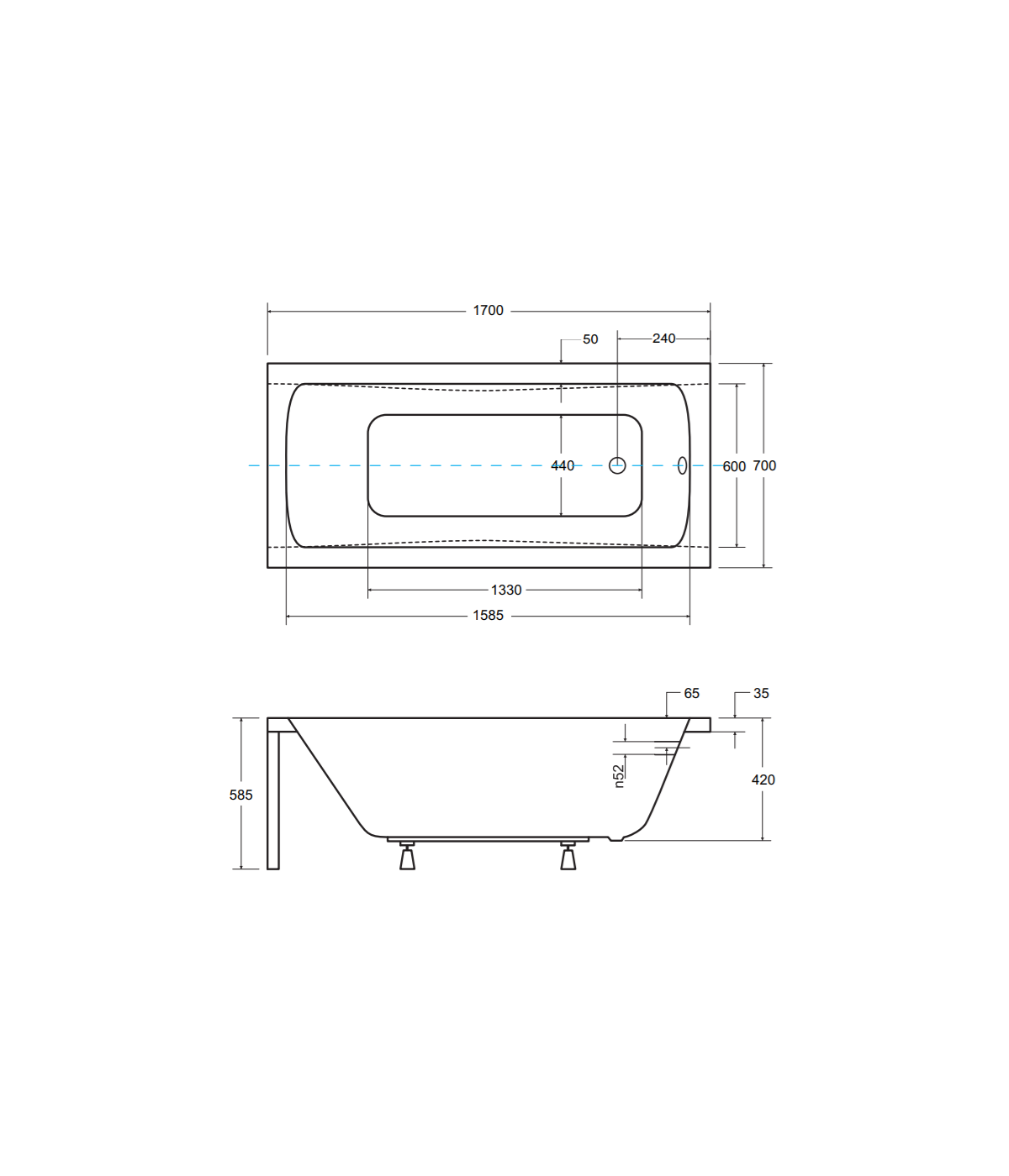 RECHTECK BADEWANNE 170x70 OPTIMAZ Ablaufgarnitur + Füße GRATIS !