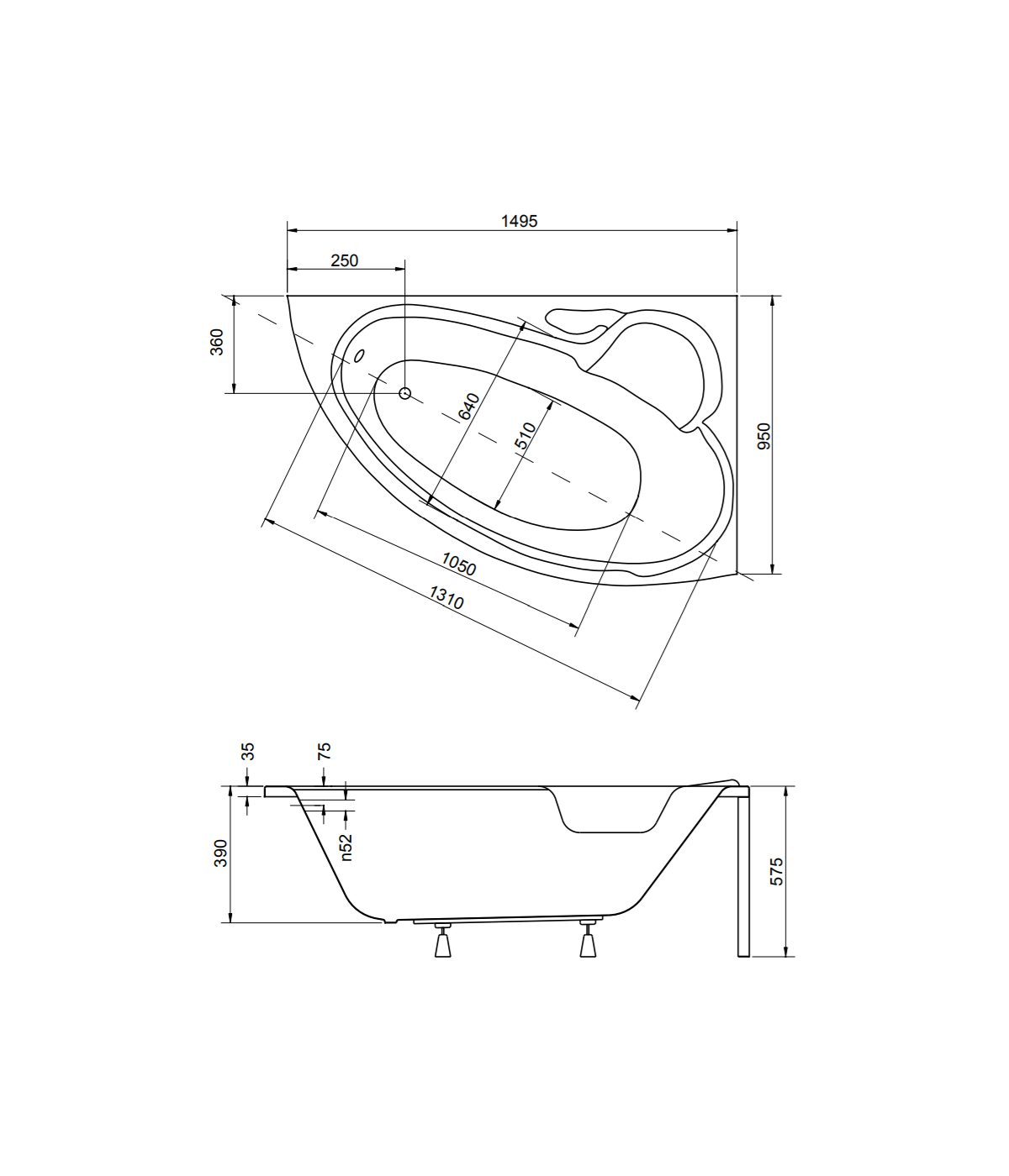 ECKBADEWANNE 150x95 RECHTS BIANKA Ablaufgarnitur + Füße GRATIS !