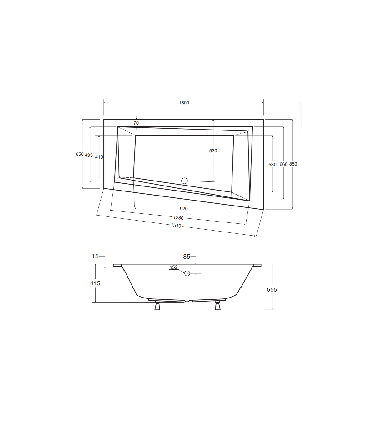 ECKBADEWANNE SLIM 150x85 LINKS INTIMAS Ablaufgarnitur + Füße GRATIS !