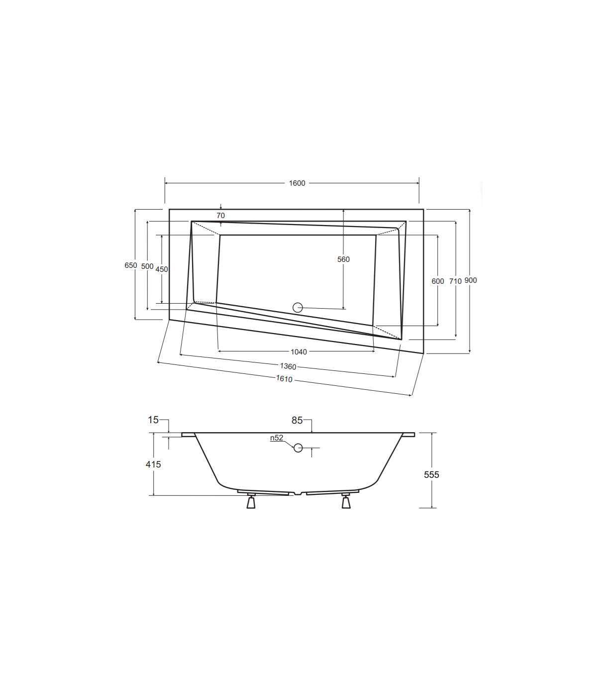 ECKBADEWANNE SLIM 160x90 LINKS INTIMAS Ablaufgarnitur + Füße GRATIS !