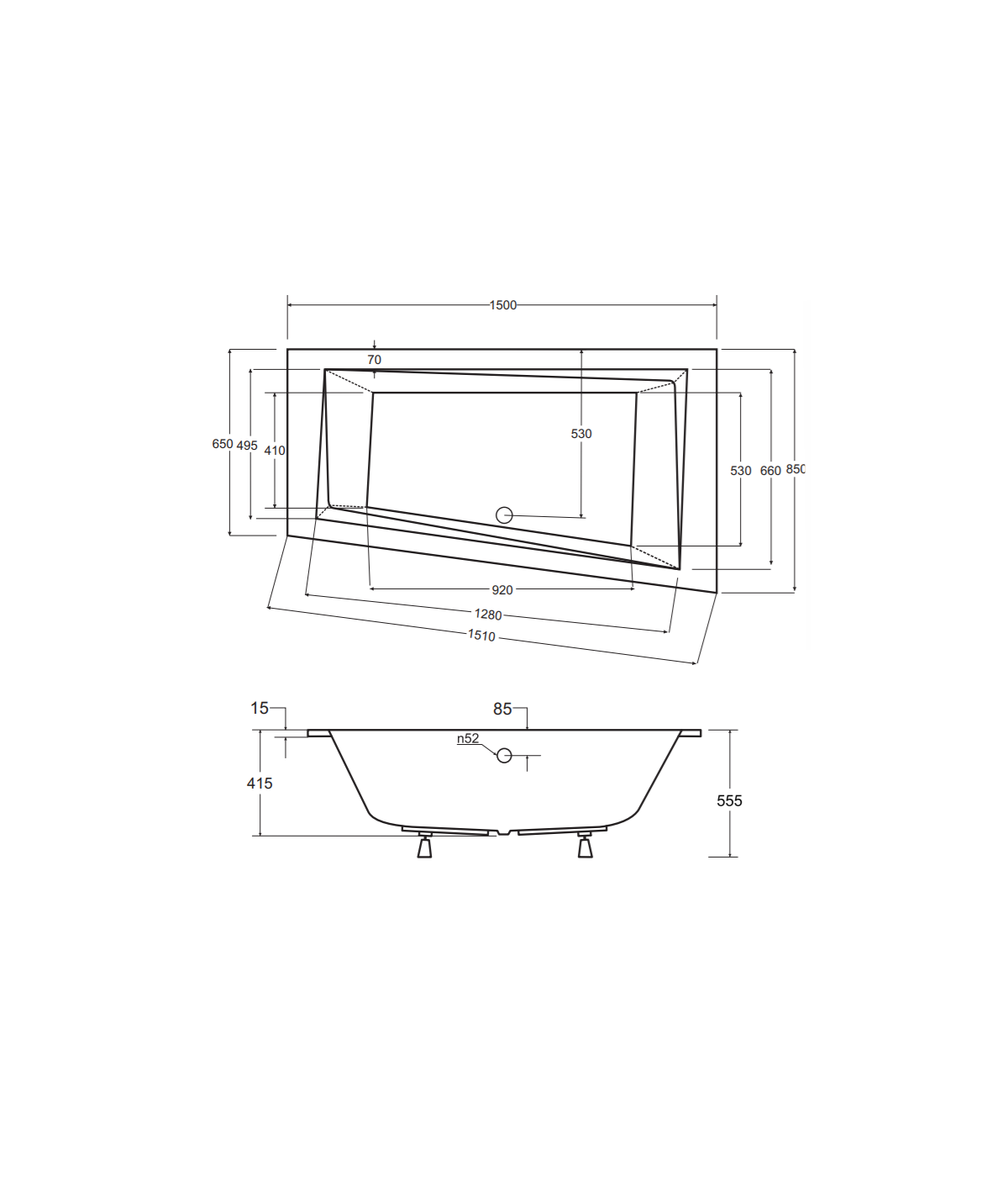ECKBADEWANNE SLIM 150x85 RECHTS INTIMAS Ablaufgarnitur + Füße GRATIS !