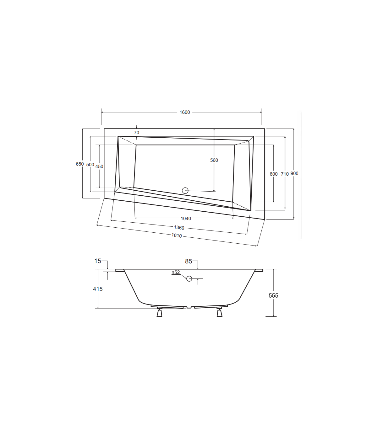 ECKBADEWANNE SLIM 160x90 RECHTS INTIMAS Ablaufgarnitur + Füße GRATIS !