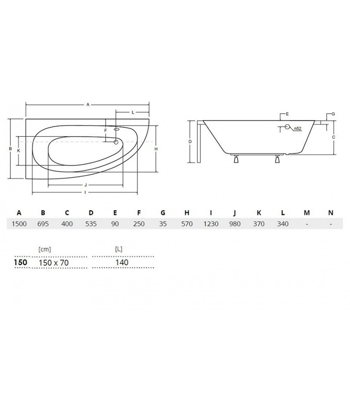 ECKBADEWANNE 150X70 LINKS MILENA Ablaufgarnitur + Füße GRATIS !