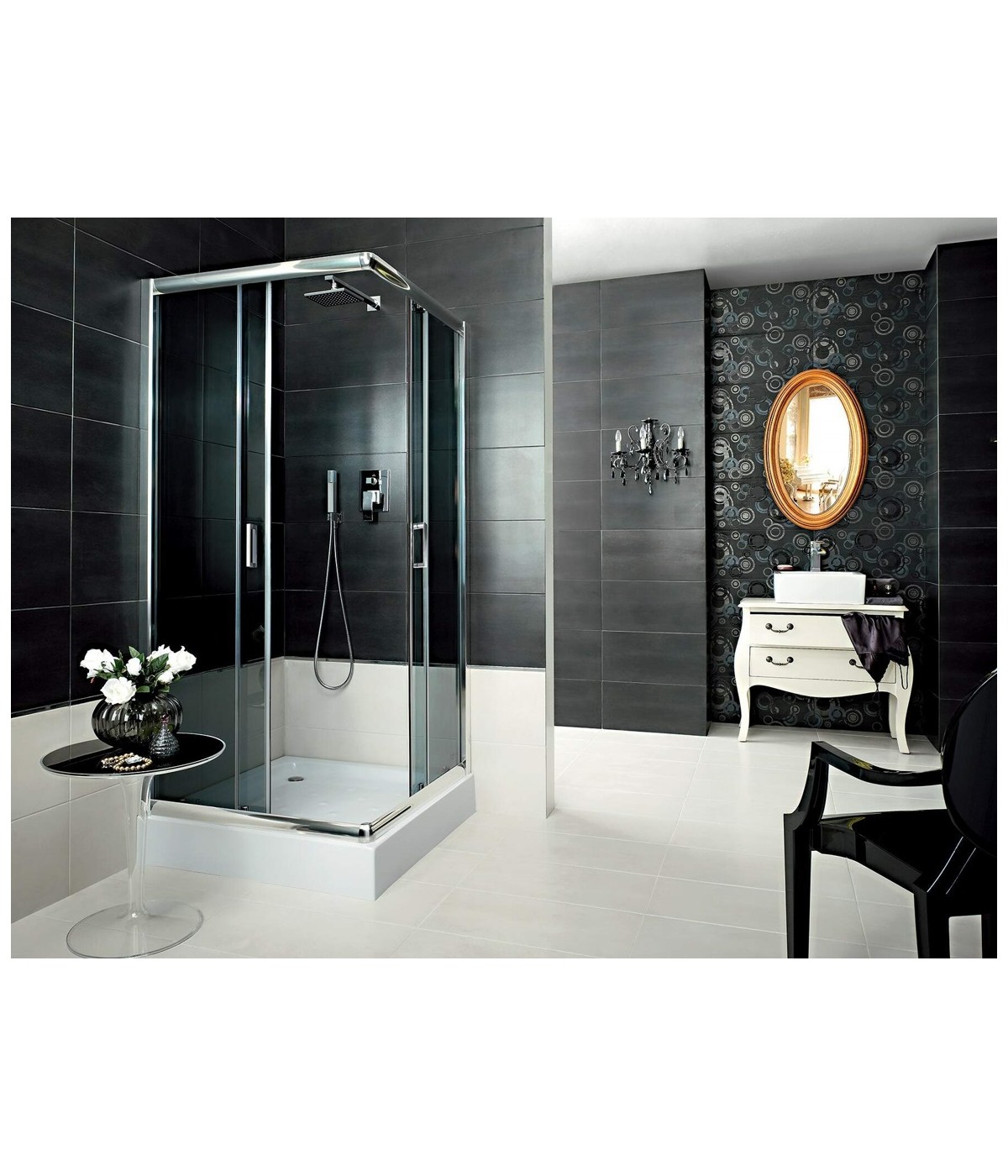 Duschkabine Duschwanne Grafit Glas 90x90 185cm Quadratisch