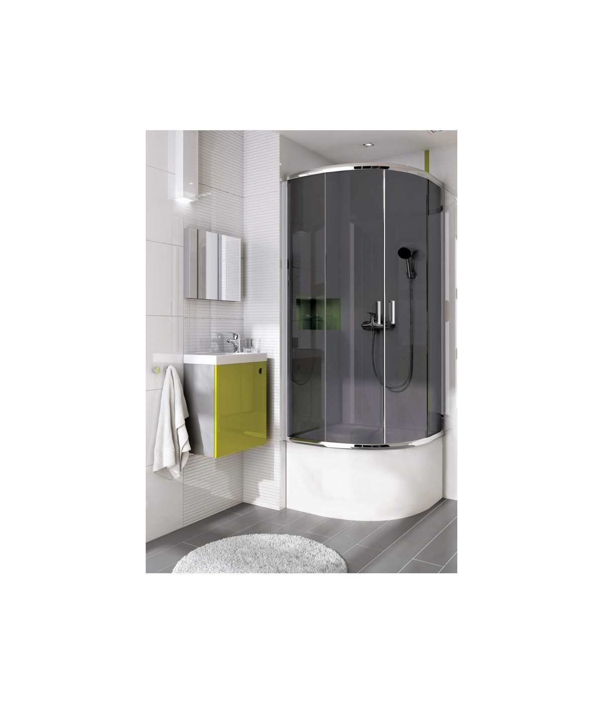 Duschkabine Duschwanne Grafit Glas 80x80 185cm Halbrund