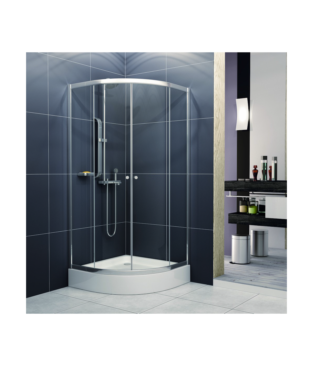 Duschwanne und Duschkabine VITORIA Transparentes Glas 80x80 180cm Halbrund mit Ablaufgarnitur